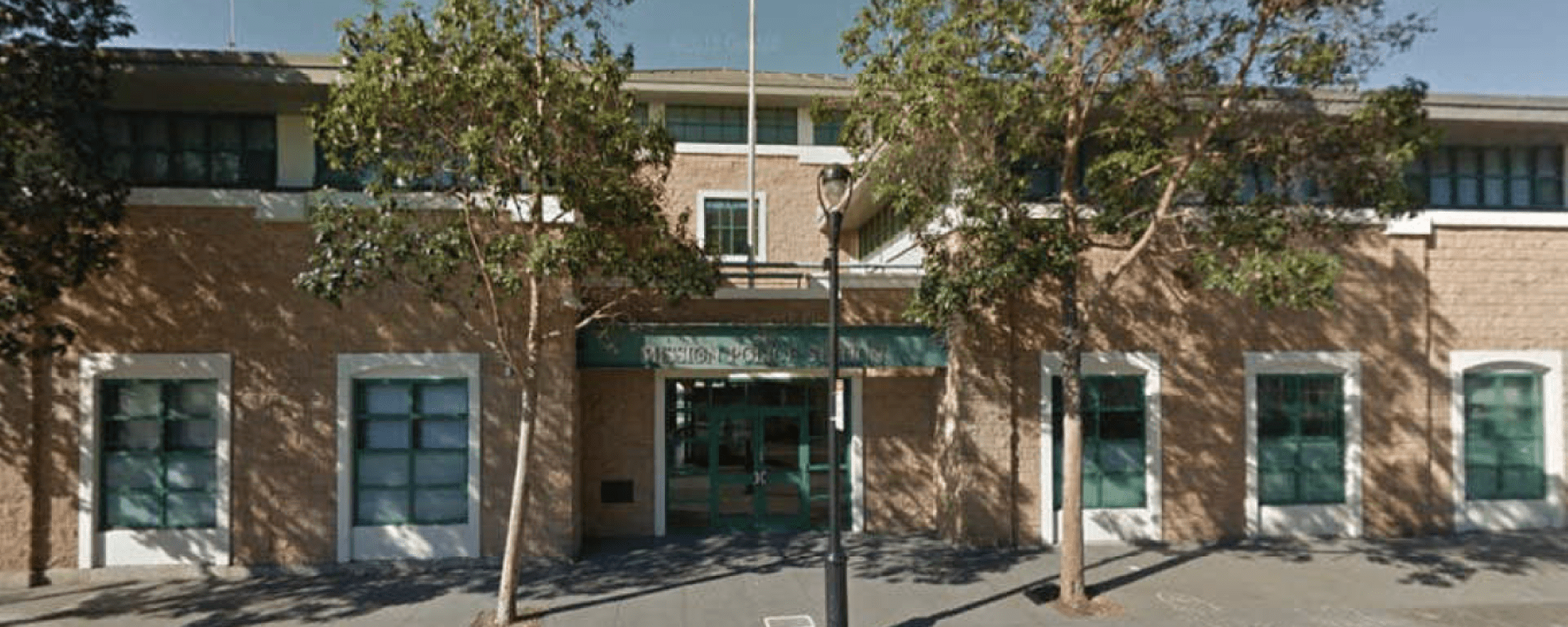 The exterior of the Mission Police Station.
