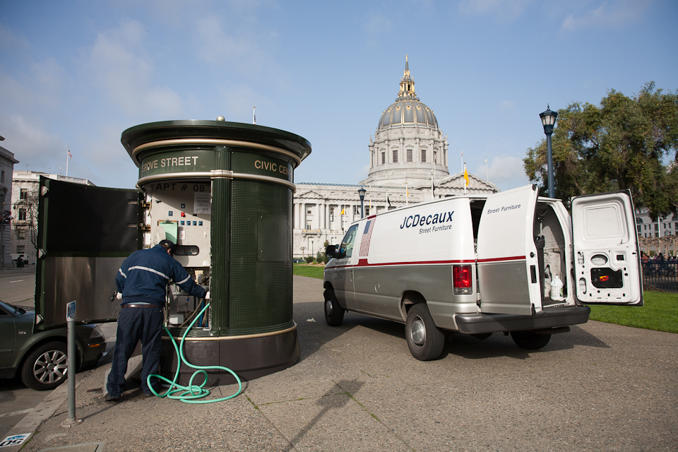 JC decaux toilet being serviced